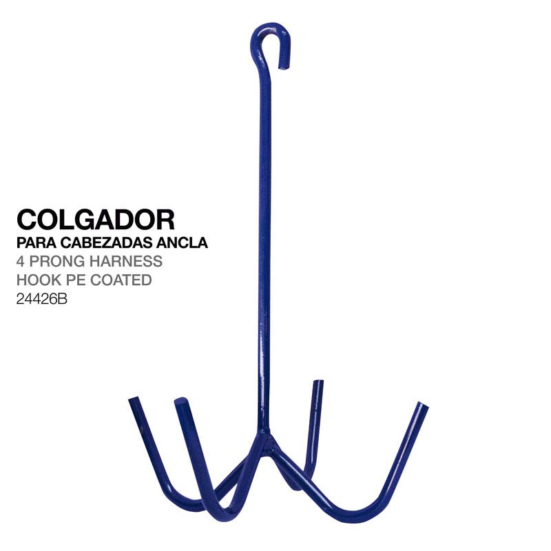 Colgador metálico azul com quatro ganchos