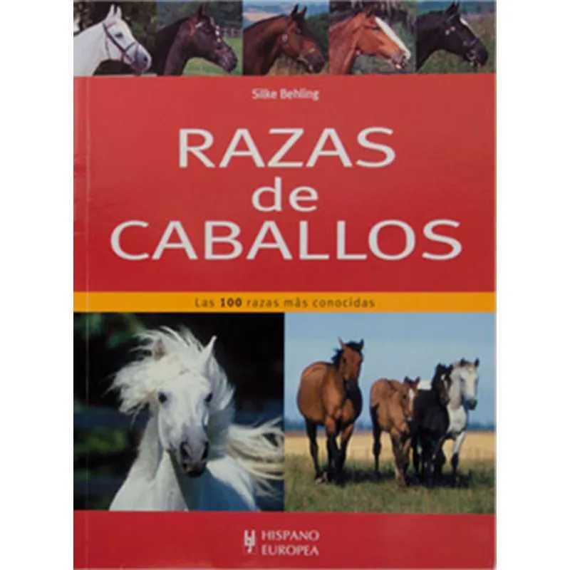 Capa de livro vermelha com imagens de cavalos e texto 'RAZAS de CABALLOS'