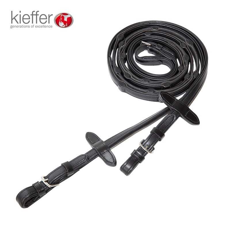 Rédeas em couro preto com fivelas metálicas