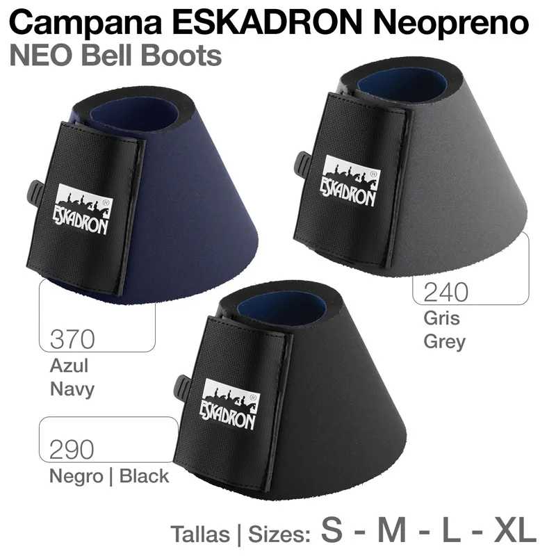 Campânulas de neopreno azul, cinza e preto com fecho de velcro e etiqueta ESKADRON