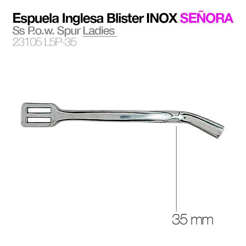 Espuela inglesa inox para senhora de 35 mm, metal prateado