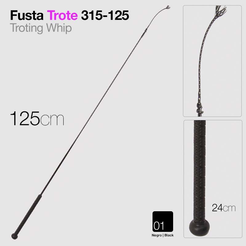 Fusta preta para equitação de 125 cm com cabo texturizado de 24 cm