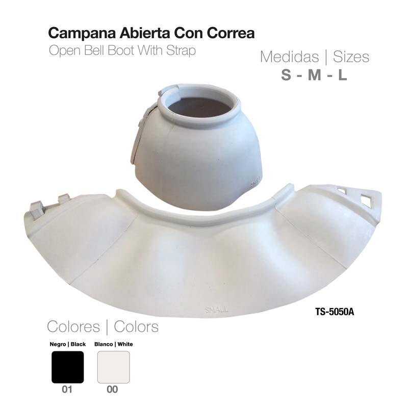 Campana aberta branca com correia em material plástico, tamanhos S M L, referência TS-5050A