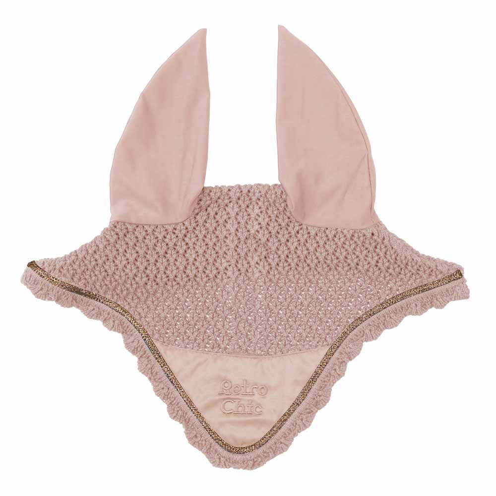 Chapéu de proteção rosa claro para cavalo com orelhas e bordado Retro Chic