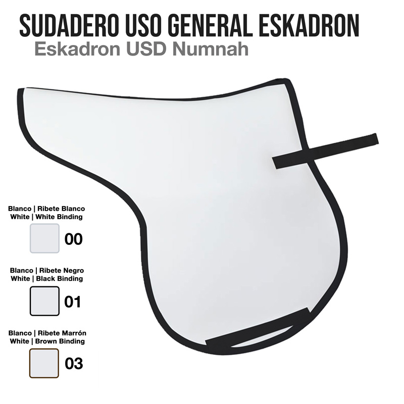 Suadóio branco para cavalo com diferentes opções de rebites em branco, preto e castanho.