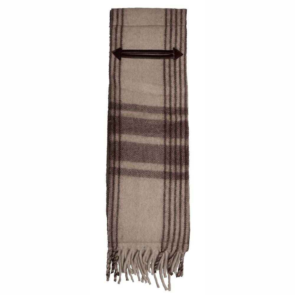 Cachecol bege com padrão castanho e franjas oferece conforto e estilo