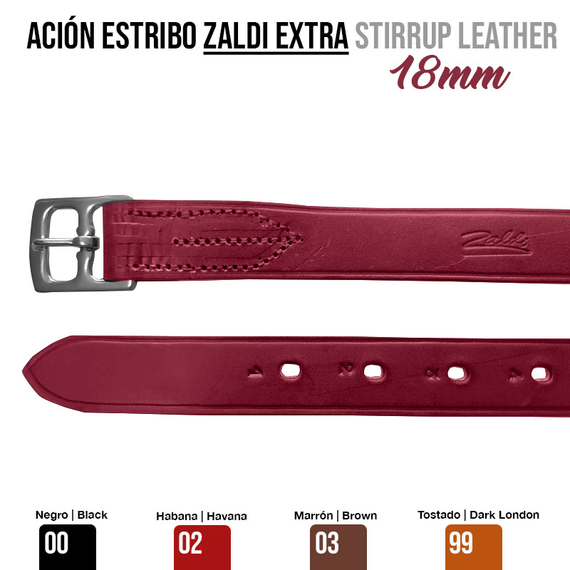Correia de couro borgonha para estribo com fivela prateada e gravação Zaldi, 18mm