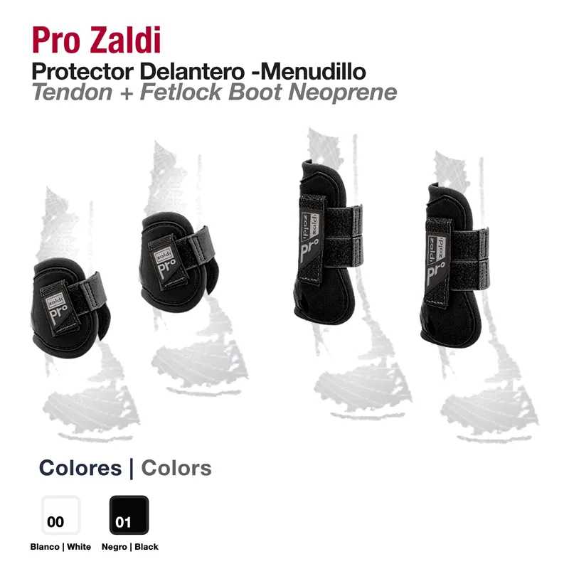 Protetores para tendões e menudilho Pro Zaldi neoprene branco e preto com fecho ajustável