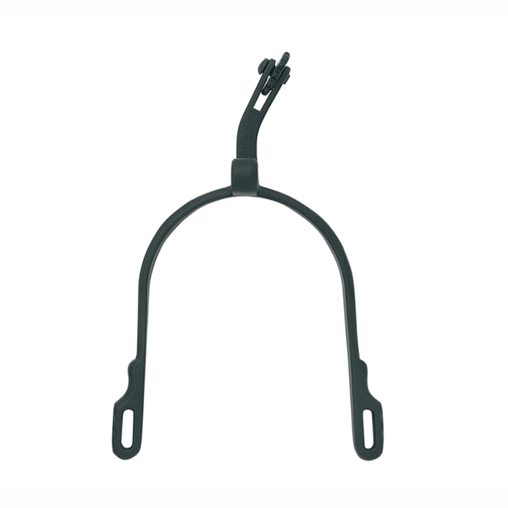 Suporte de plástico preto em forma de arco com aberturas nas extremidades