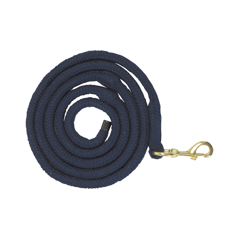 Trela azul-escuro trançada com fecho metálico dourado desenrolada