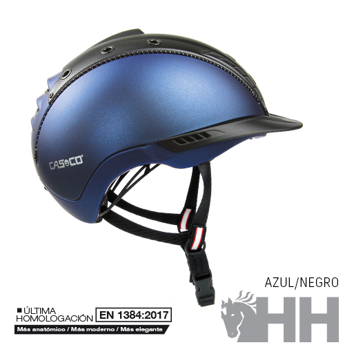Capacete azul e preto Casco com texto EN 1384:2017 e AZUL/NEGRO