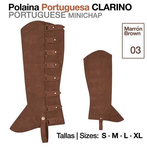 Polaina Portuguesa Clarino cor marrón com fecho e correias ajustáveis