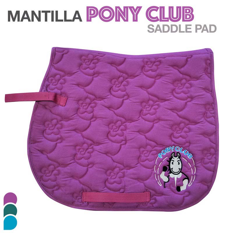Manta para sela de equitação rosa acolchoada com bordado de cavalo e texto PONY CLUB