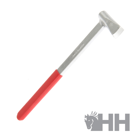 Martelo com cabo cinza e vermelho com cabeça metálica em fundo branco