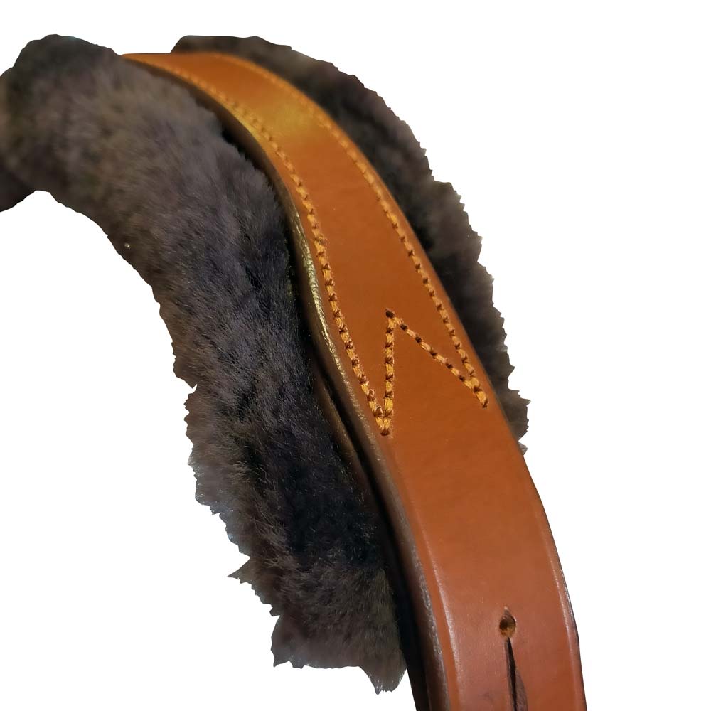 Alça de couro castanho com forro de pele preta