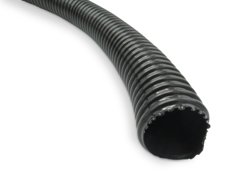 Tubo flexível corrugado preto em plástico com textura de anéis