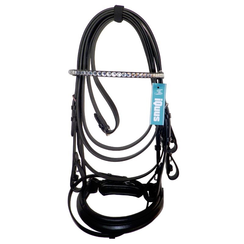 Cabresto preto de couro com pedraria e etiqueta azul