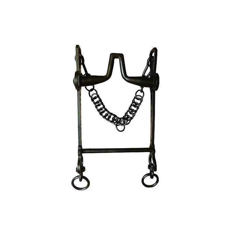 Freio metálico preto fosco para cavalo com corrente e argolas