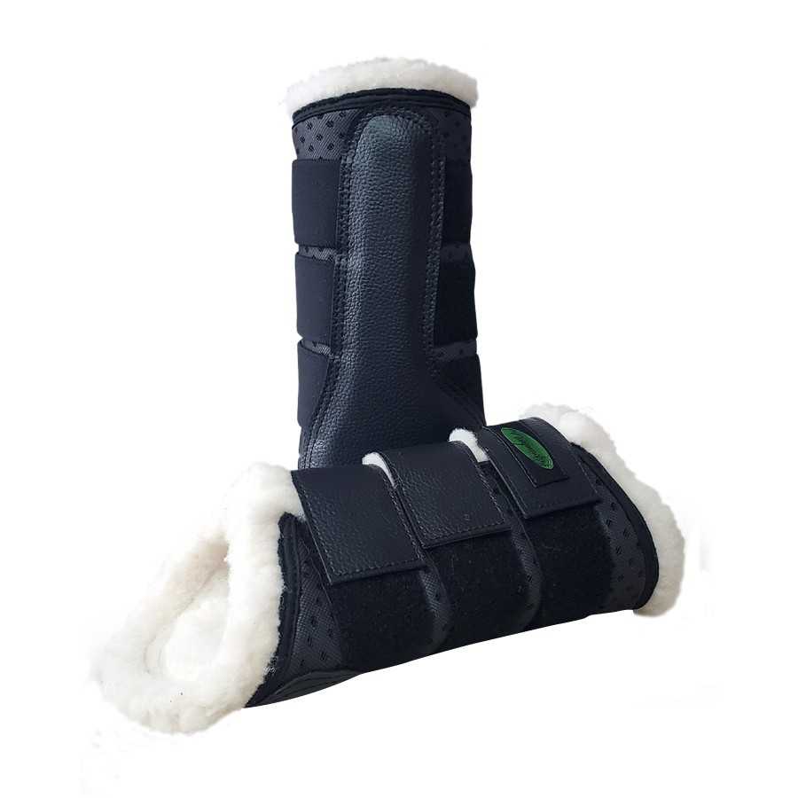 Botas pretas para equitação com interior branco e fecho de velcro