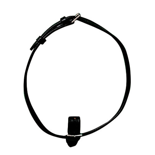 Coleira preta fina com fecho de fivela e peça retangular central