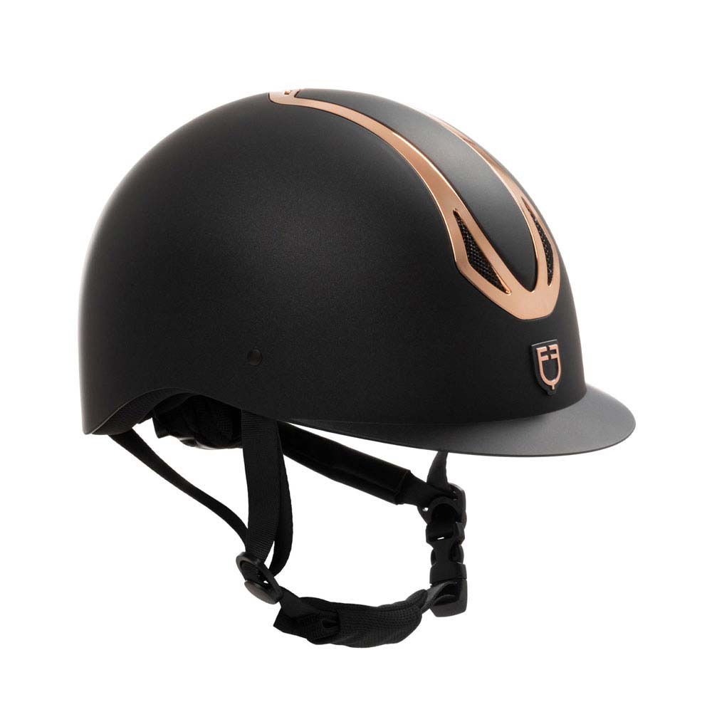 Capacete de equitação preto com detalhes em cobre
