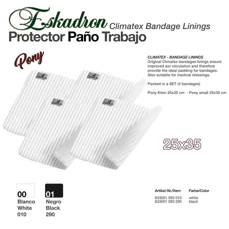 Quatro protetores de bandagem Eskadron Clmatex, branco e preto, 25x35 cm, em embalagem branca