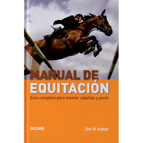 Livro Manual de Equitación com imagem de cavalo e cavaleiro a saltar obstáculo
