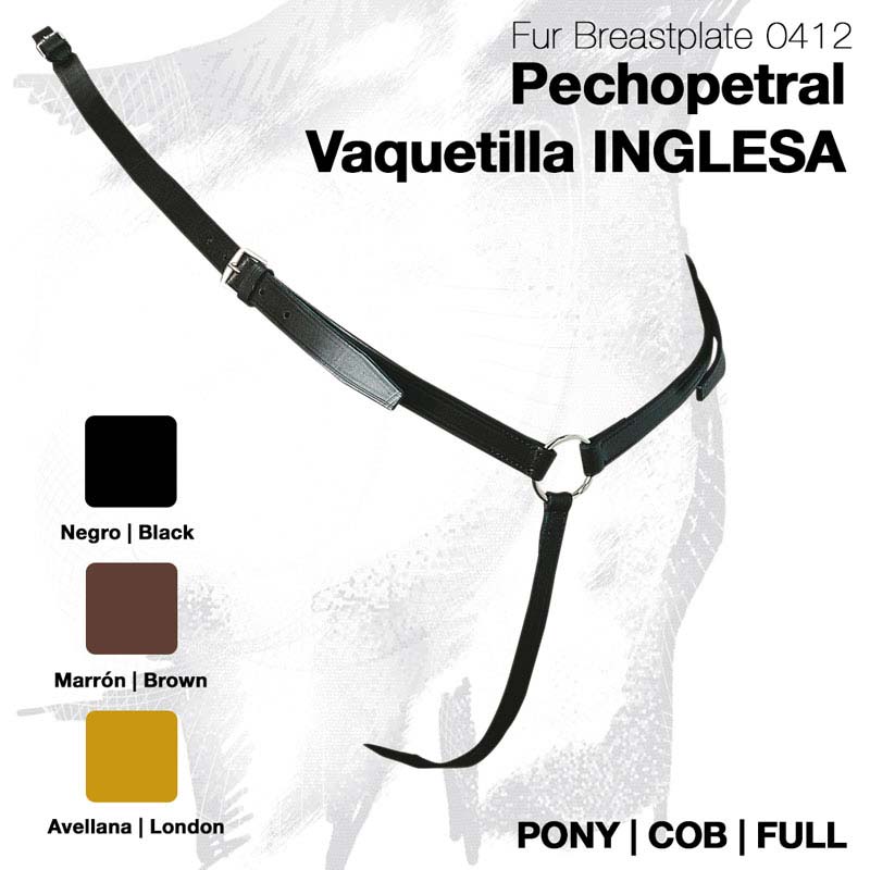 Pechopetral de vaquetilla inglesa preto com fivela de metal
