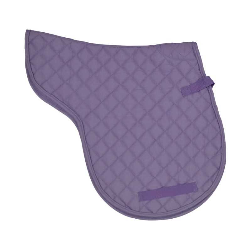 Manta lilás acolchoada para sela de cavalo com tiras de fixação.