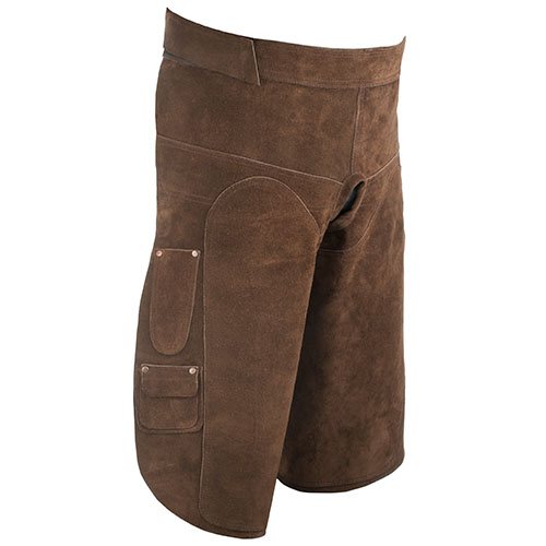 Calção marrom de camurça com bolsos laterais