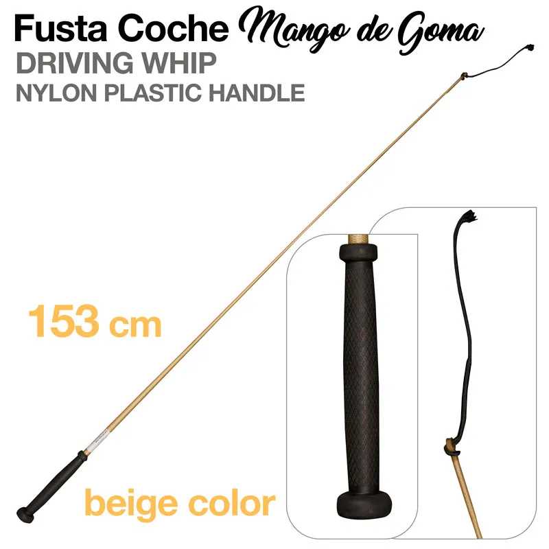 Fusta para cavalo bege de 153 cm com cabo preto de plástico e nylon