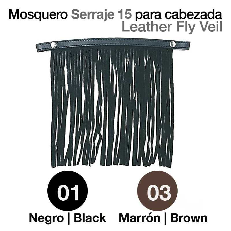 Mosquero Serraje 15 para cabezada em pele com franjas preto e castanho