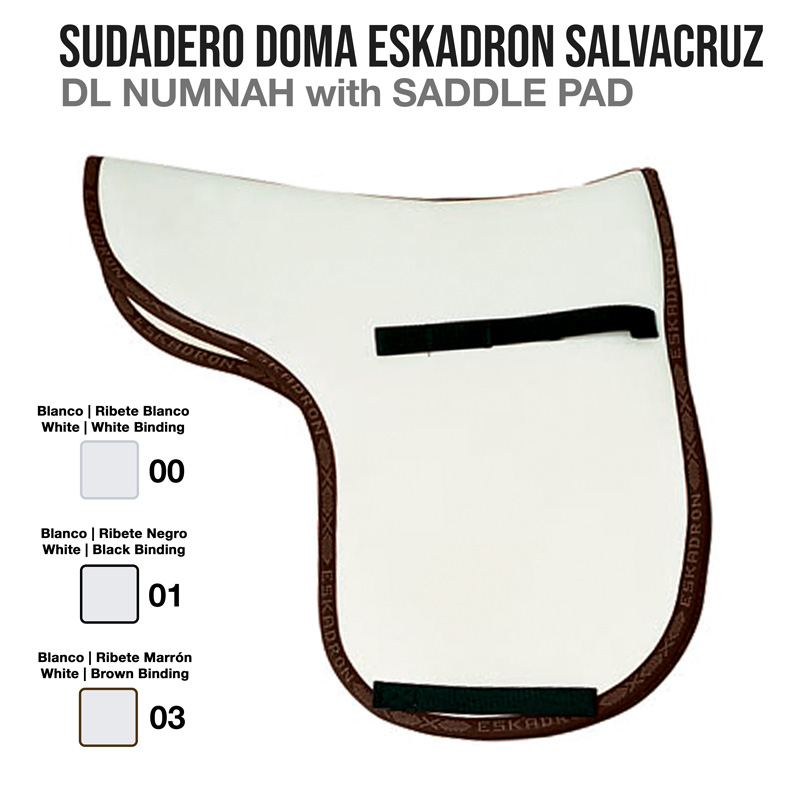 Sudadero branco com ribete em branco, negro ou castanho para sela de cavalo.