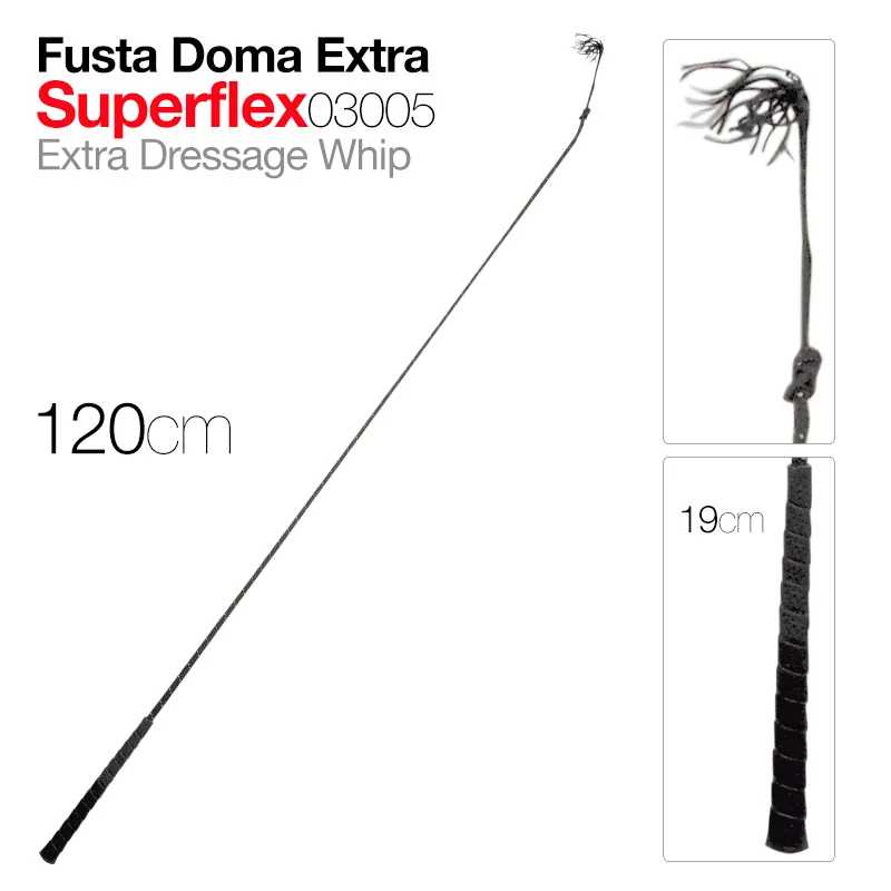 Fusta preta para equitação com 120 cm e cabo trançado de 19 cm, Fusta Doma Extra Superflex 03005
