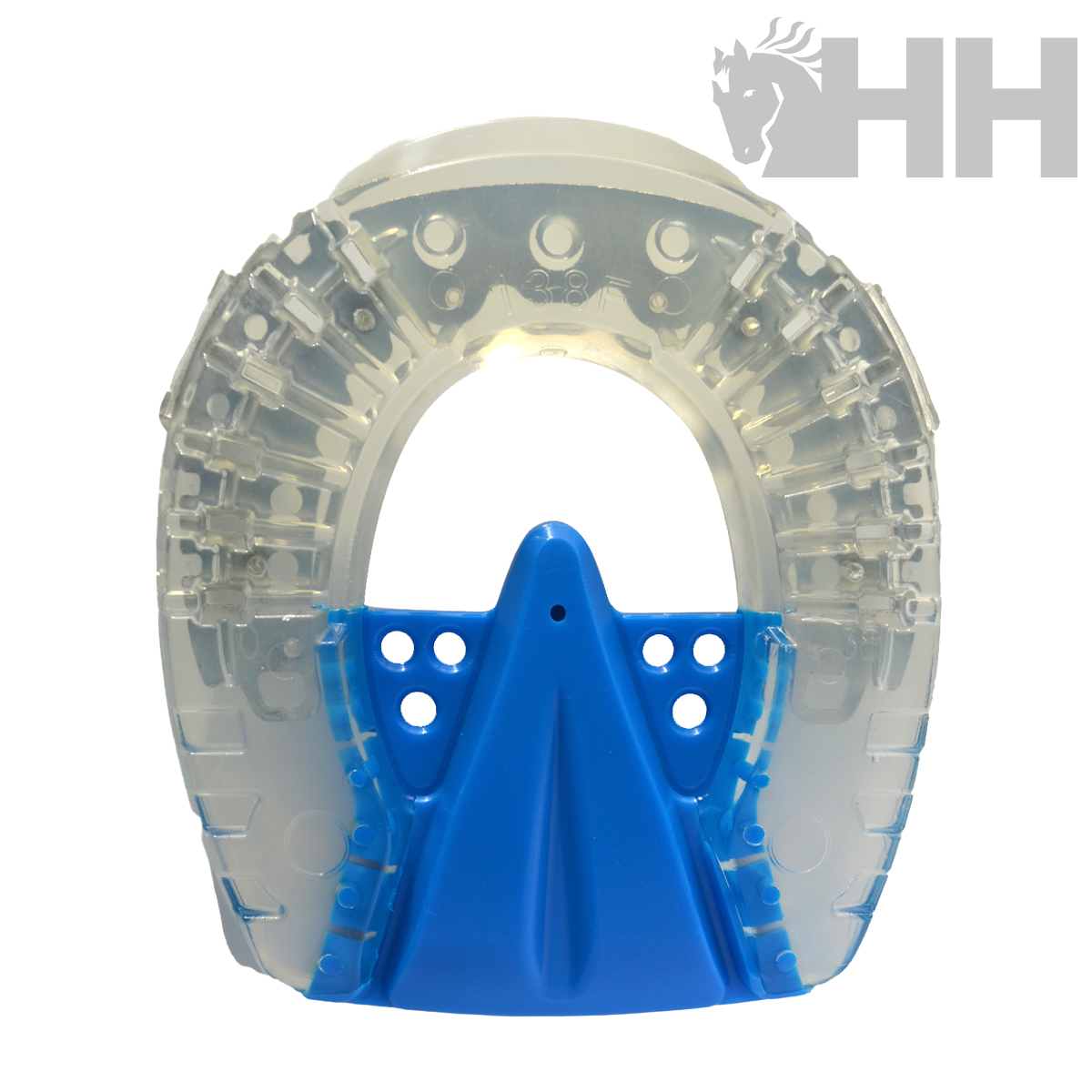 Proteção para casco de cavalo azul e translúcida com design articulado