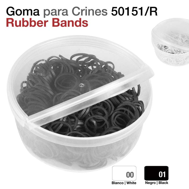 Goma para cabelos preta em caixa plástica redonda com tampa deslizante