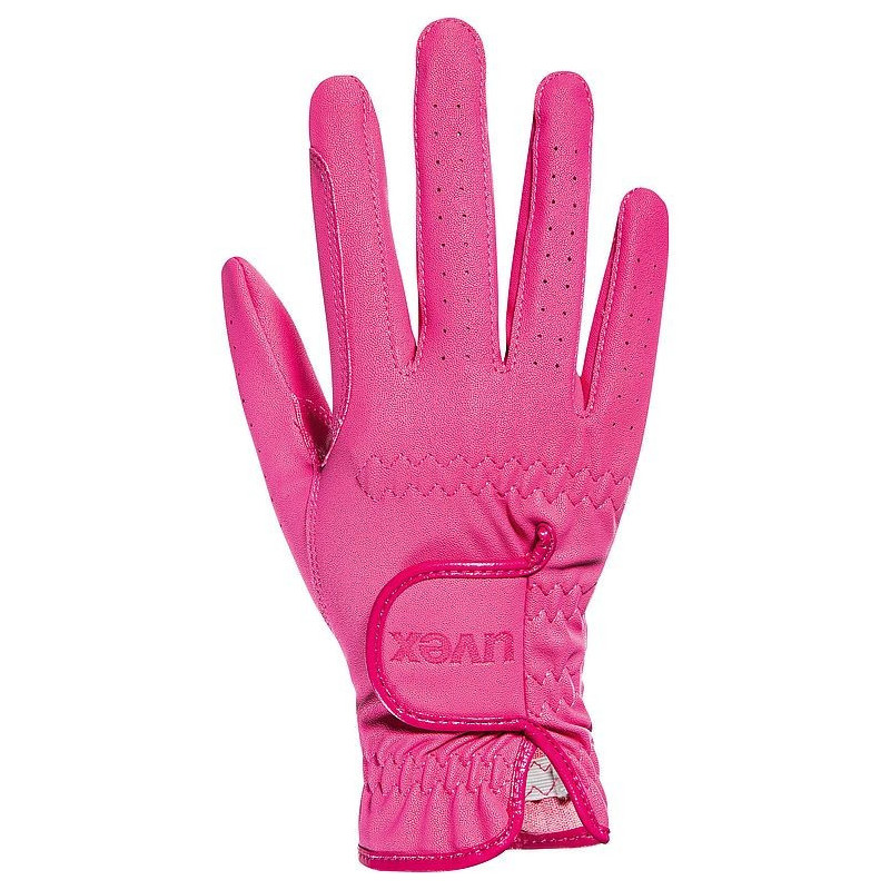 Luva desportiva cor-de-rosa com fecho de velcro e perfurações nos dedos