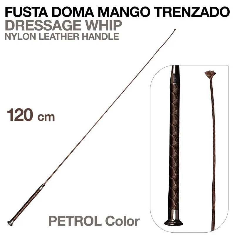 Fusta para equitação trançada em nylon e couro cor petrol de 120 cm