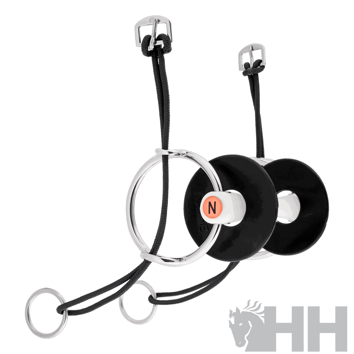 Bridão metálico com discos pretos e correias pretas