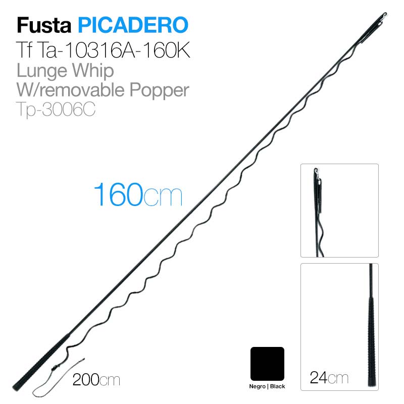 Fusta picadero preta com pega texturizada e popper removível