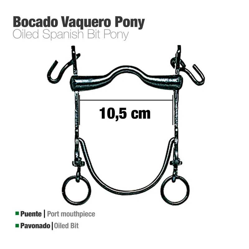 Bocado Vaquero Pony oleado de metal preto com boca Puente e anéis redondos