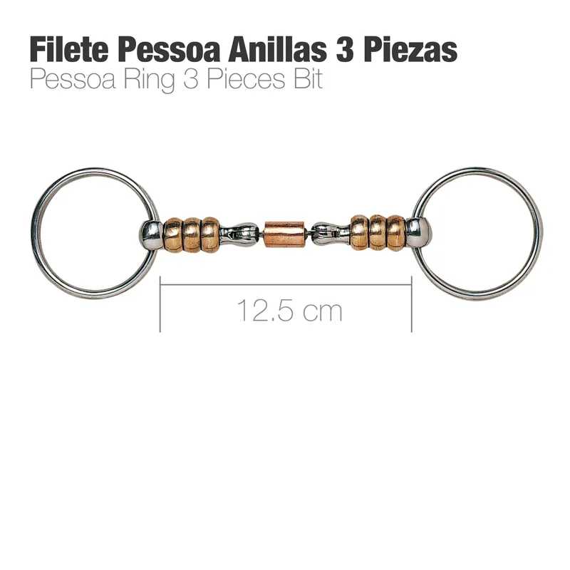 Filete Pessoa em metal com 3 peças, anéis e detalhes dourados, 12,5 cm de comprimento