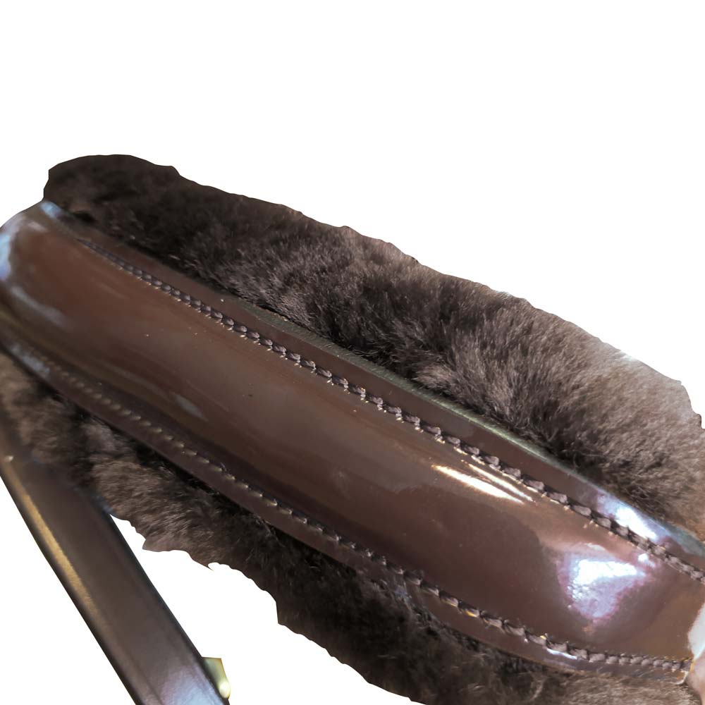 Alça de bolsa em couro castanho e pêlo sintético castanho escuro