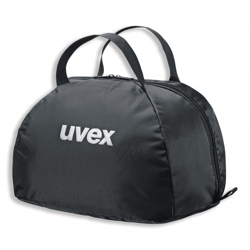 Bolsa preta com alças e fecho, logo uvex