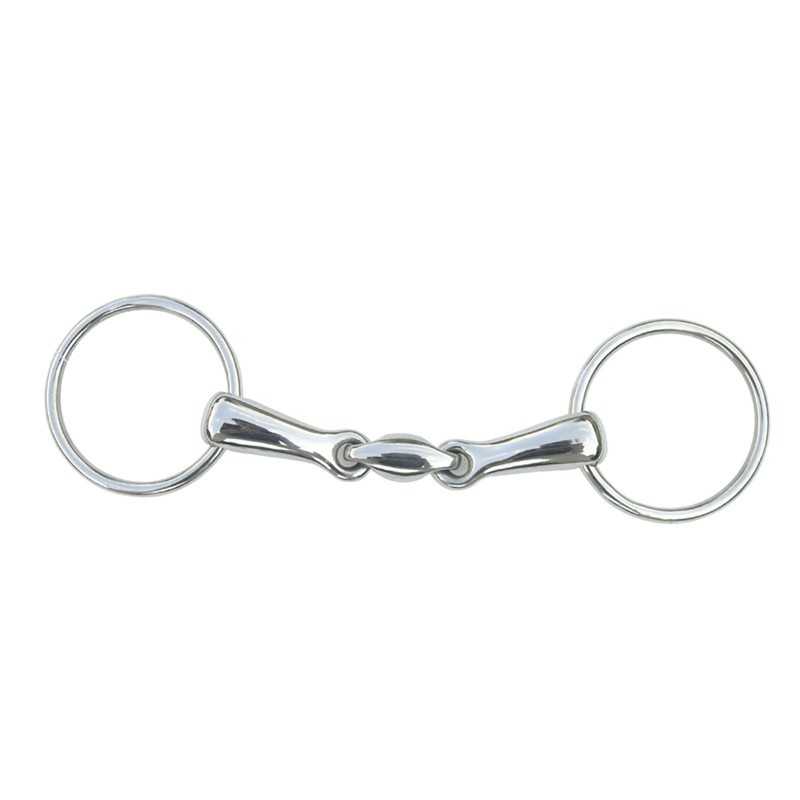 Bridão de cavalo em aço inoxidável com argolas e peça central articulada