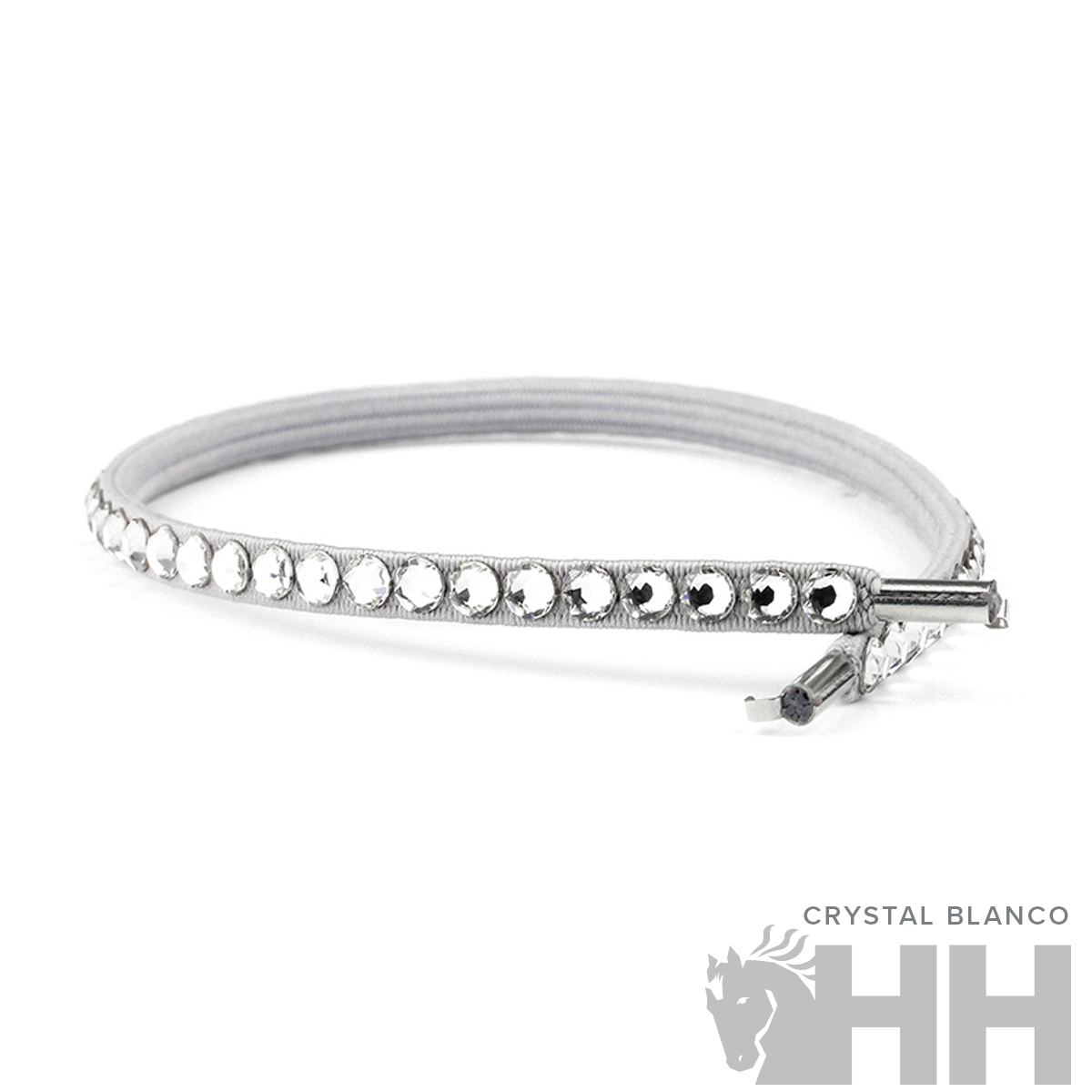 Pulseira elástica branca com cristais e fecho metálico