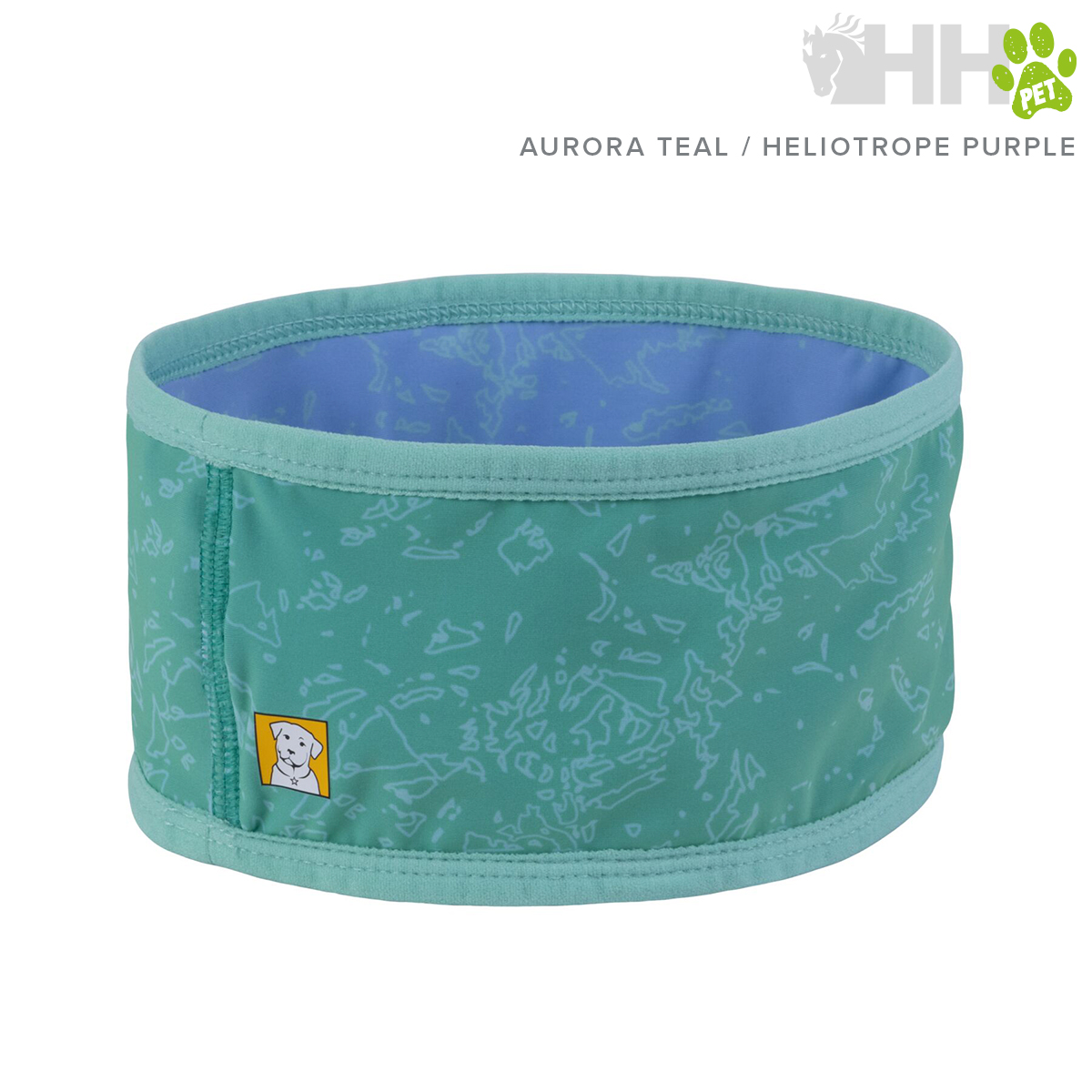 Coleira de cão teal aurora com padrão branco e interior azul