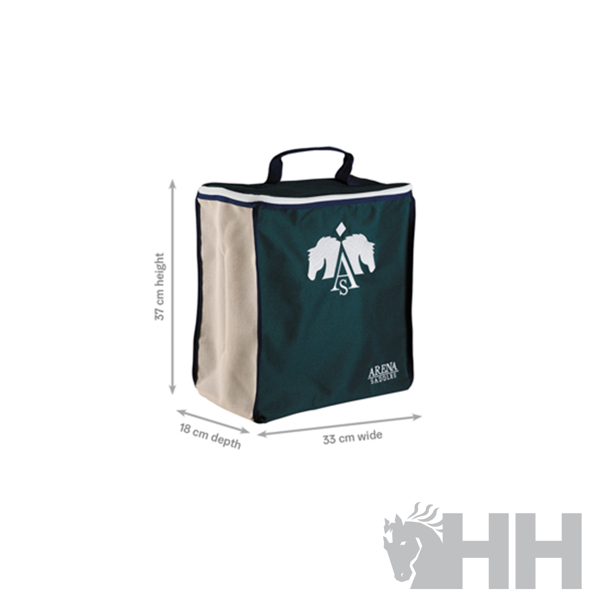 Saco de transporte azul escuro e bege com logótipo e texto ARENA SA POLOS