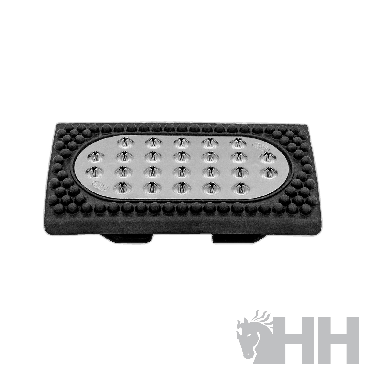 pedra de afiar preta com área metálica central e pinos