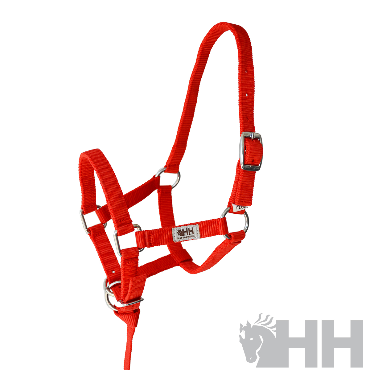 Cabresto para cavalo vermelho em nylon com fivelas metálicas